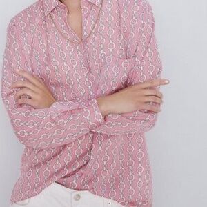 Zara Men's Pink Geometric Button Down Shirt